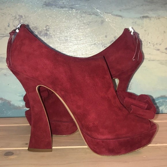 MIU MIU Suede Peep Toe Bow Ankle Bootie EUC sz 39 - Picture 10 of 16